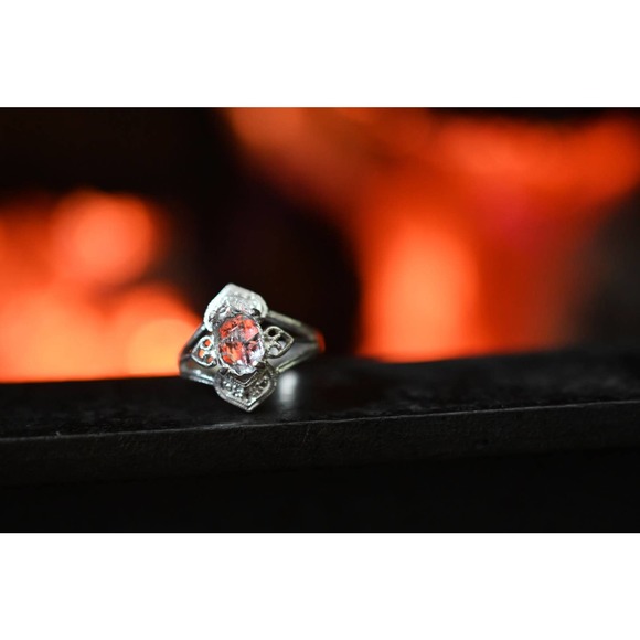 Art Deco Engagement Ring Raw Diamond Ring 925 Sterling Silver Size 5 6 7… - Picture 2 of 4